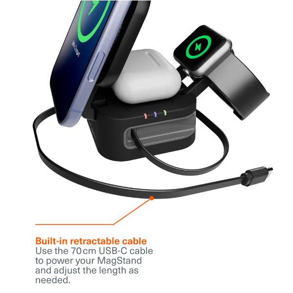 Caricabatterie wireless pieghevole 3 in 1 con cavo retrattile 2