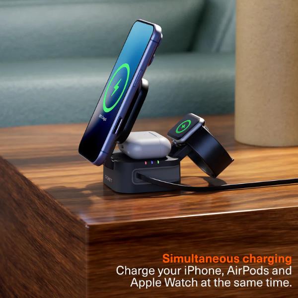 Caricabatterie wireless pieghevole 3 in 1 con cavo retrattile 4