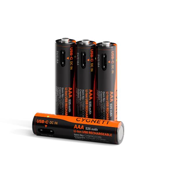 Cygnett AAA USB-C Rechargeable Battery - 4 Pack - Black