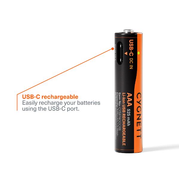 AAA USB-C Rechargeable Battery - 4 Pack - Black 2