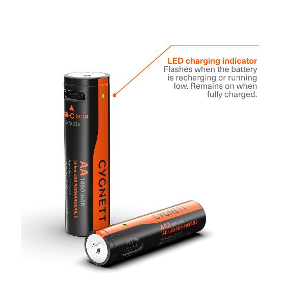 AAA USB-C Rechargeable Battery - 4 Pack - Black 4