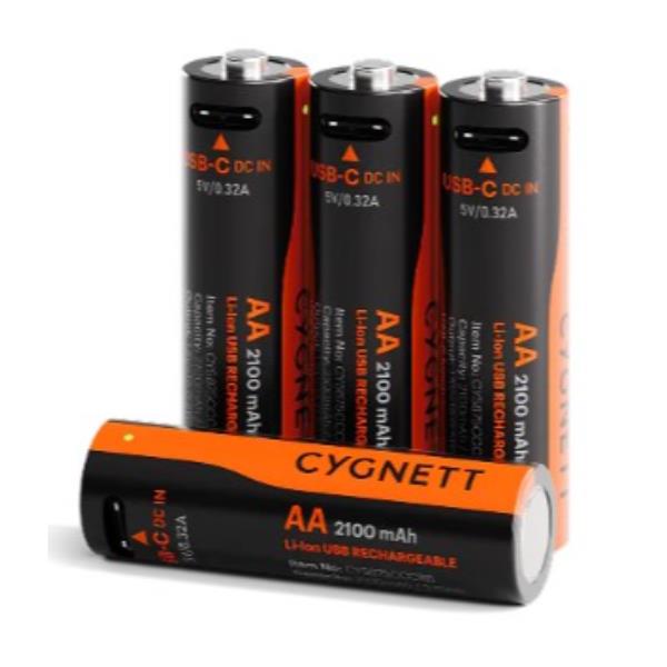 Cygnett AA USB-C Rechargeable Battery - 4 Pack - Black