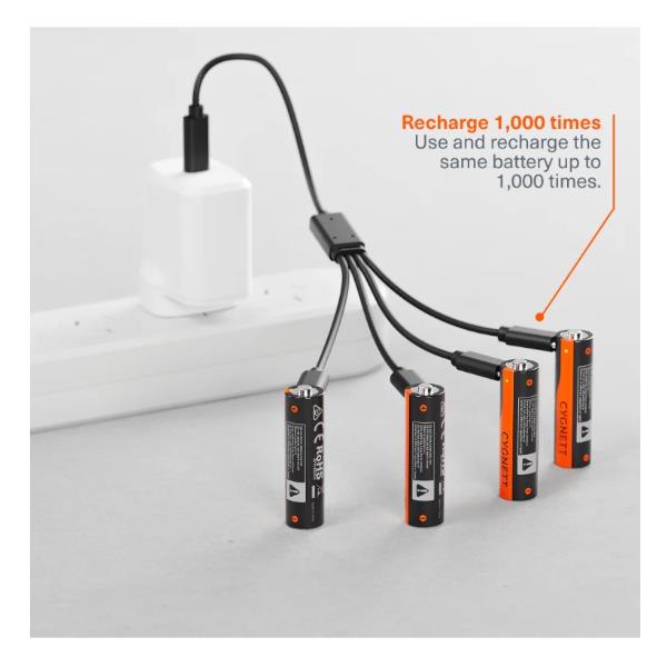 AA USB-C Rechargeable Battery - 4 Pack - Black 2