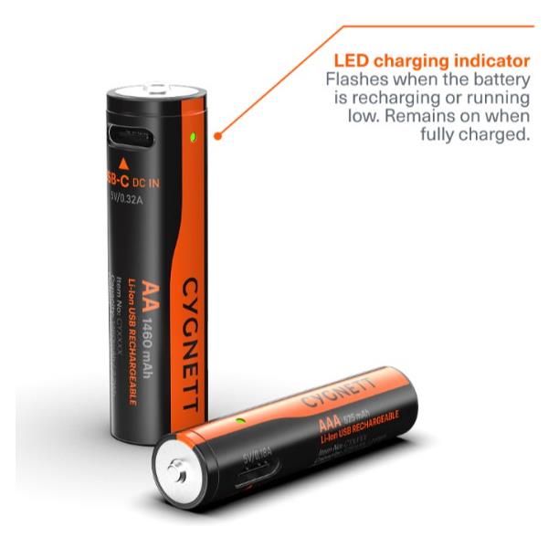 AA USB-C Rechargeable Battery - 4 Pack - Black 3