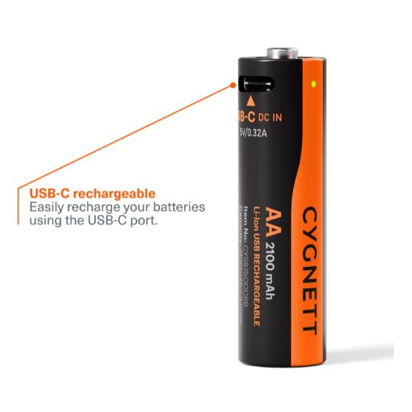 AA USB-C Rechargeable Battery - 4 Pack - Black 4