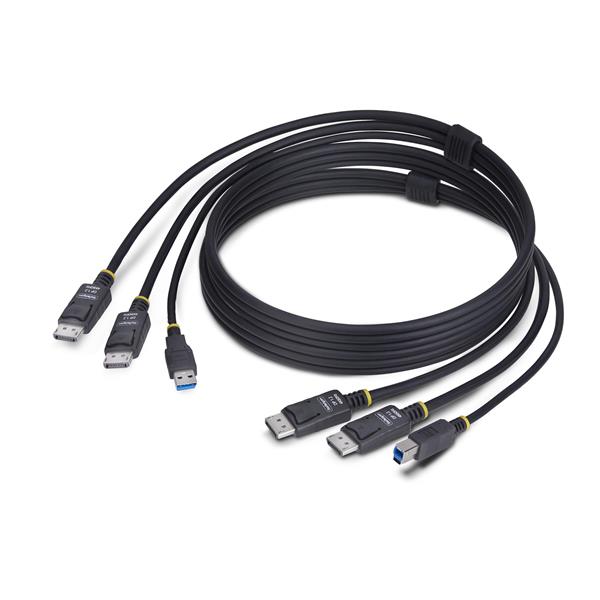 StarTech Cavo KVM con doppia porta DisplayPort e USB 5 Gbps da 1,8m, 4K 60 Hz, DP 1.2/USB 3.0 universalmente compatibile per switch KVM a doppio monitor