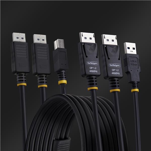 Cavo KVM con doppia porta DisplayPort e USB 5 Gbps da 1,8m, 4K 60 Hz, DP 1.2/USB 3.0 universalmente compatibile per switch KVM a doppio monitor 3