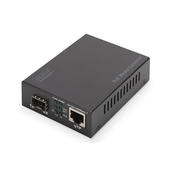 DIGITUS Convertitore multimediale Gigabit PoE, RJ45 / SFP, PSE