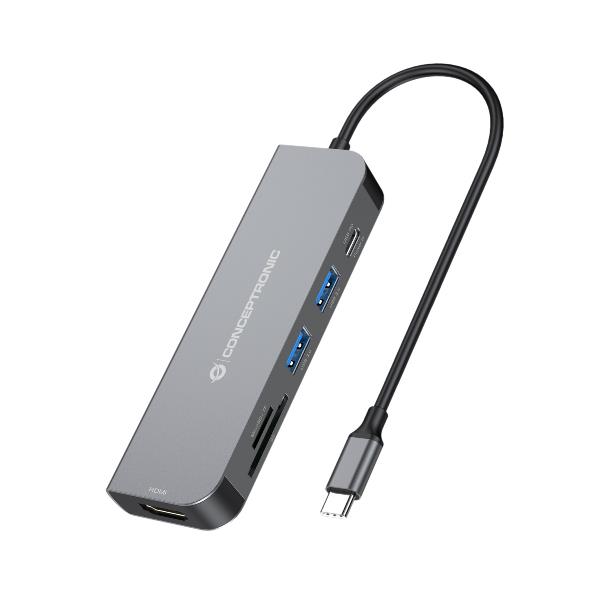 CONCEPTRONIC DOCKING STATION 6-in-1 USB 3.2 Gen.1 - USB 3.0 x 2, 60W USB PD, HDTV, SD, TF/MicroSD