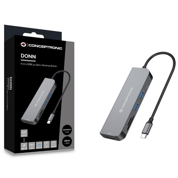 DOCKING STATION 6-in-1 USB 3.2 Gen.1 - USB 3.0 x 2, 60W USB PD, HDTV, SD, TF/MicroSD 3