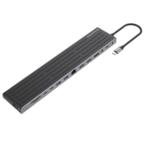 CONCEPTRONIC DOCKING STATION 14-in-1 USB 3.2 Gen 1, 2x HDMI, DP, GbE LAN, 3x USB-A 5Gbps, 2x USB-C 5Gbps, SD, TF/MicroSD, cuffie da 3,5 mm, slot di sicurezza, 100W USB PD