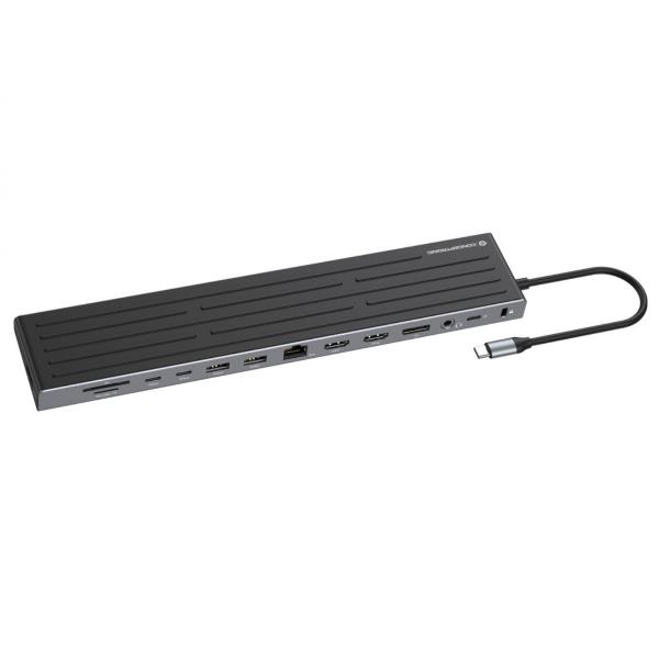 DOCKING STATION 14-in-1 USB 3.2 Gen 1, 2x HDMI, DP, GbE LAN, 3x USB-A 5Gbps, 2x USB-C 5Gbps, SD, TF/MicroSD, cuffie da 3,5 mm, slot di sicurezza, 100W USB PD 4