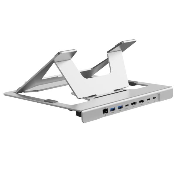 CONCEPTRONIC SUPPORTO PER LAPTOP con Docking Station USB-C MST 7-in-1, Dual HDMI 4K60Hz, USB PD 100W, USB-C 5Gbps, 2x USB-A 5Gbps, GbE
