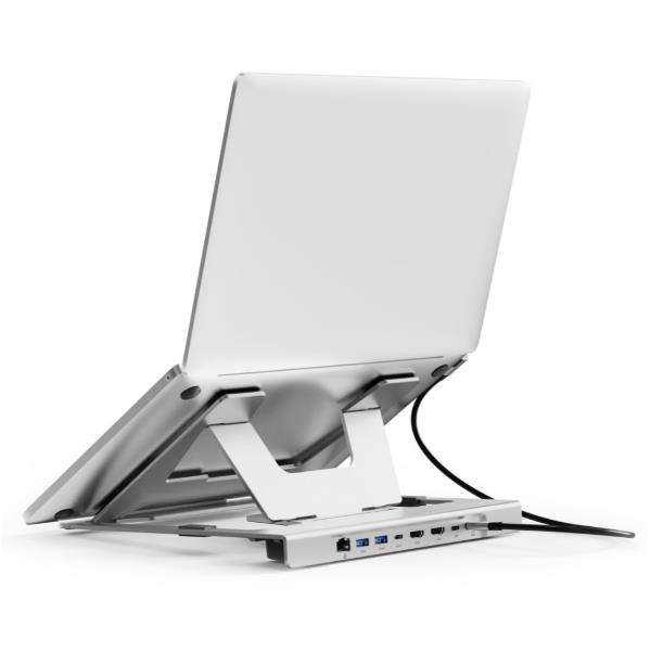 SUPPORTO PER LAPTOP con Docking Station USB-C MST 7-in-1, Dual HDMI 4K60Hz, USB PD 100W, USB-C 5Gbps, 2x USB-A 5Gbps, GbE 4