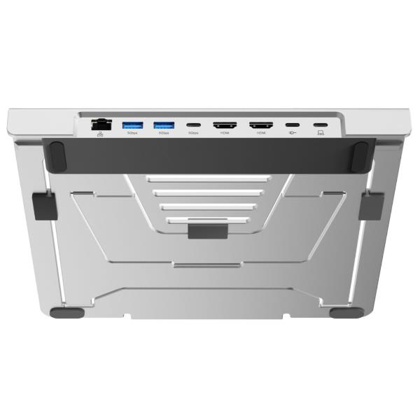 SUPPORTO PER LAPTOP con Docking Station USB-C MST 7-in-1, Dual HDMI 4K60Hz, USB PD 100W, USB-C 5Gbps, 2x USB-A 5Gbps, GbE 9