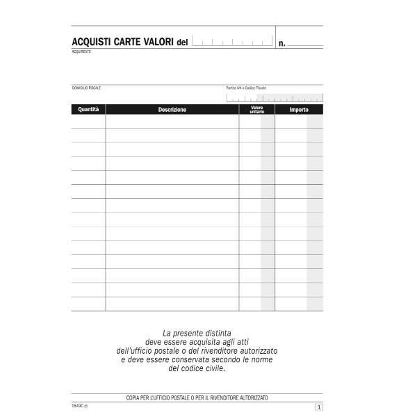 DATA UFFICIO Distinta acq. valori bollati