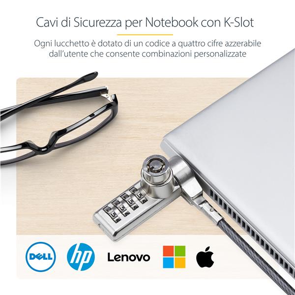 Cavo di Sicurezza per Notebook a duplice accesso da 2m, con chiave identica e a combinazione per dispositivi K-Slot, cavo d'acciaio antifurto per laptop 2