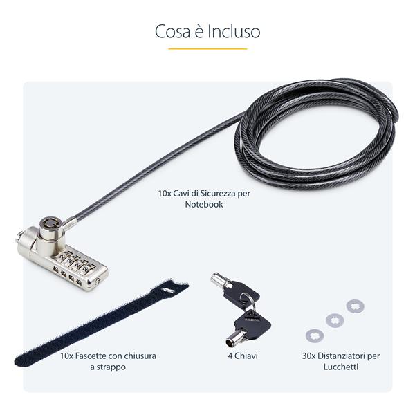 Cavo di Sicurezza per Notebook a duplice accesso da 2m, con chiave identica e a combinazione per dispositivi K-Slot, cavo d'acciaio antifurto per laptop 13