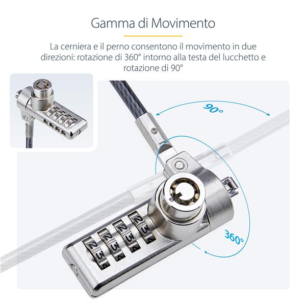 Cavo di Sicurezza per Notebook a duplice accesso da 2m, con chiave identica e a combinazione per dispositivi K-Slot, cavo d'acciaio antifurto per laptop 3