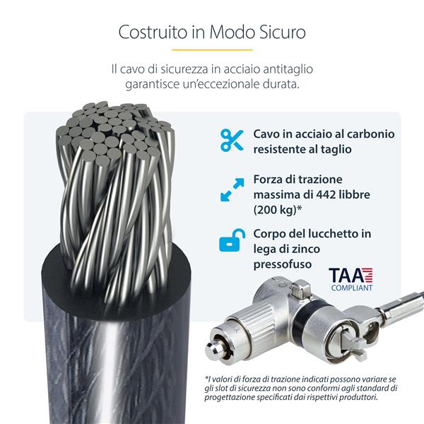 Cavo di Sicurezza per Notebook a duplice accesso da 2m, con chiave identica e a combinazione per dispositivi K-Slot, cavo d'acciaio antifurto per laptop 5