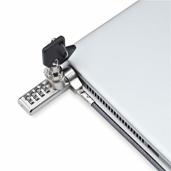 Cavo di Sicurezza per Notebook a duplice accesso da 2m, con chiave identica e a combinazione per dispositivi K-Slot, cavo d'acciaio antifurto per laptop 10