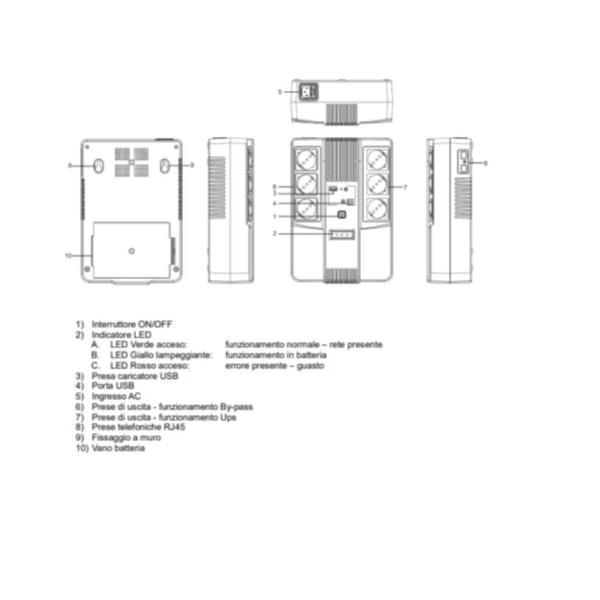 MULTIPRESA - LINE INTERACTIVE 800 VA 480 W CON 6 PRESE SHUKO E USB 3
