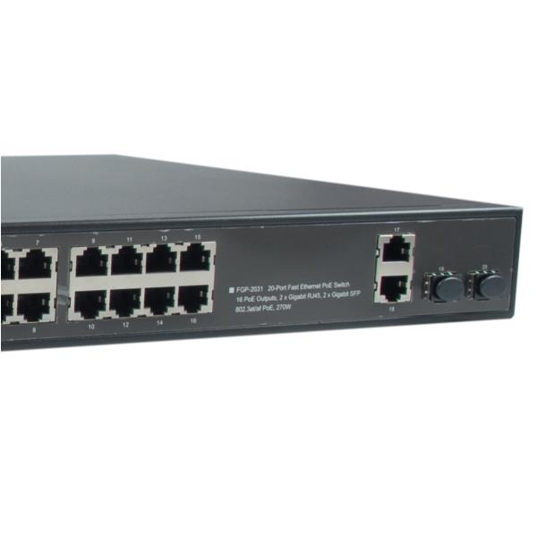LEVELONE FGP-2031 - SWITCH 20-PORTE FAST ETHERNET POE 270W, 16x PoE, 2x Gigabit RJ45 + 2x Gigabit SFP 4