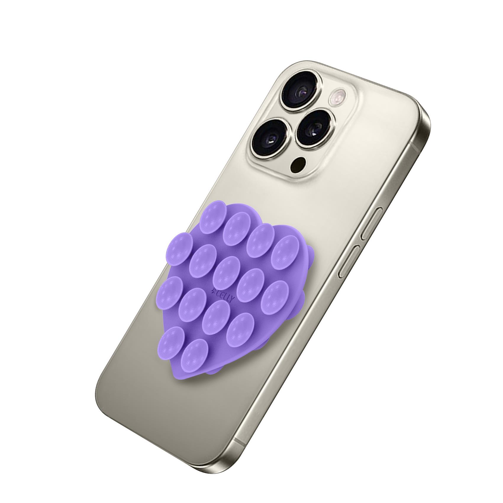 CELLY FIXHEART - Ventosa d applicare sul retro dello smartphone, utilizzo video e selfie, materiale silicone, tenuta forte, forma di cuore