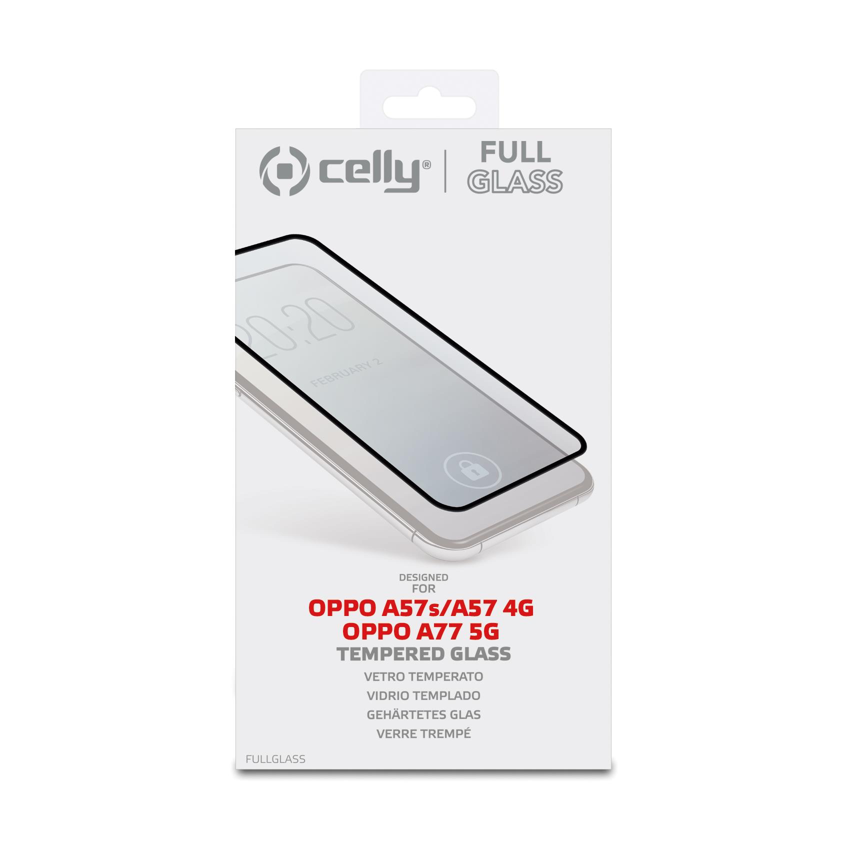 FULLGLASS - Vetro 9H con bordo colorato nero compatibile con Oppo A57s/ A57 4G/ A77 5G 4
