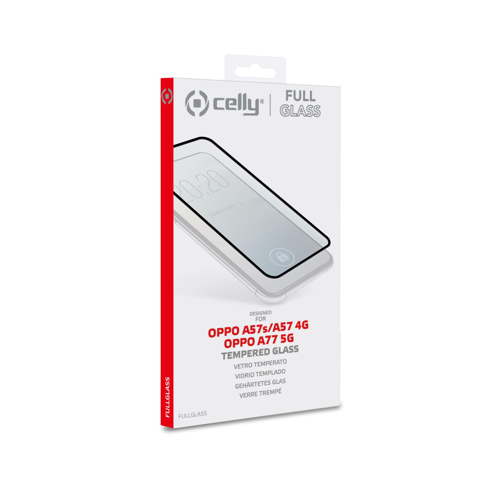FULLGLASS - Vetro 9H con bordo colorato nero compatibile con Oppo A57s/ A57 4G/ A77 5G 5