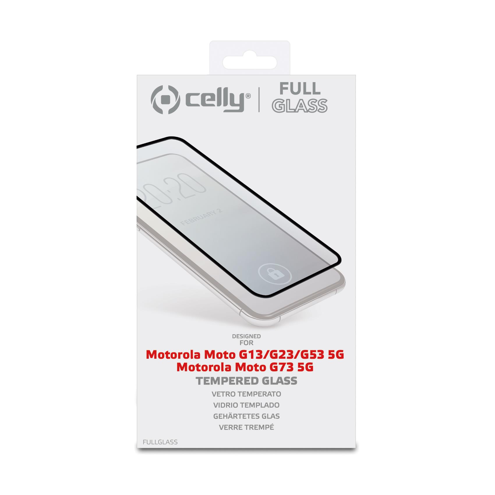 FULLGLASS - Vetro 9H con bordo colorato nero compatibile con Motorola MOTO G53 5G/ G73 5G/ G13 4G/ G23 4G 4