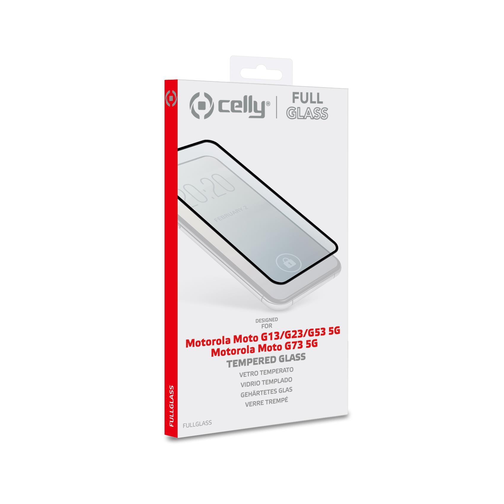 FULLGLASS - Vetro 9H con bordo colorato nero compatibile con Motorola MOTO G53 5G/ G73 5G/ G13 4G/ G23 4G 5