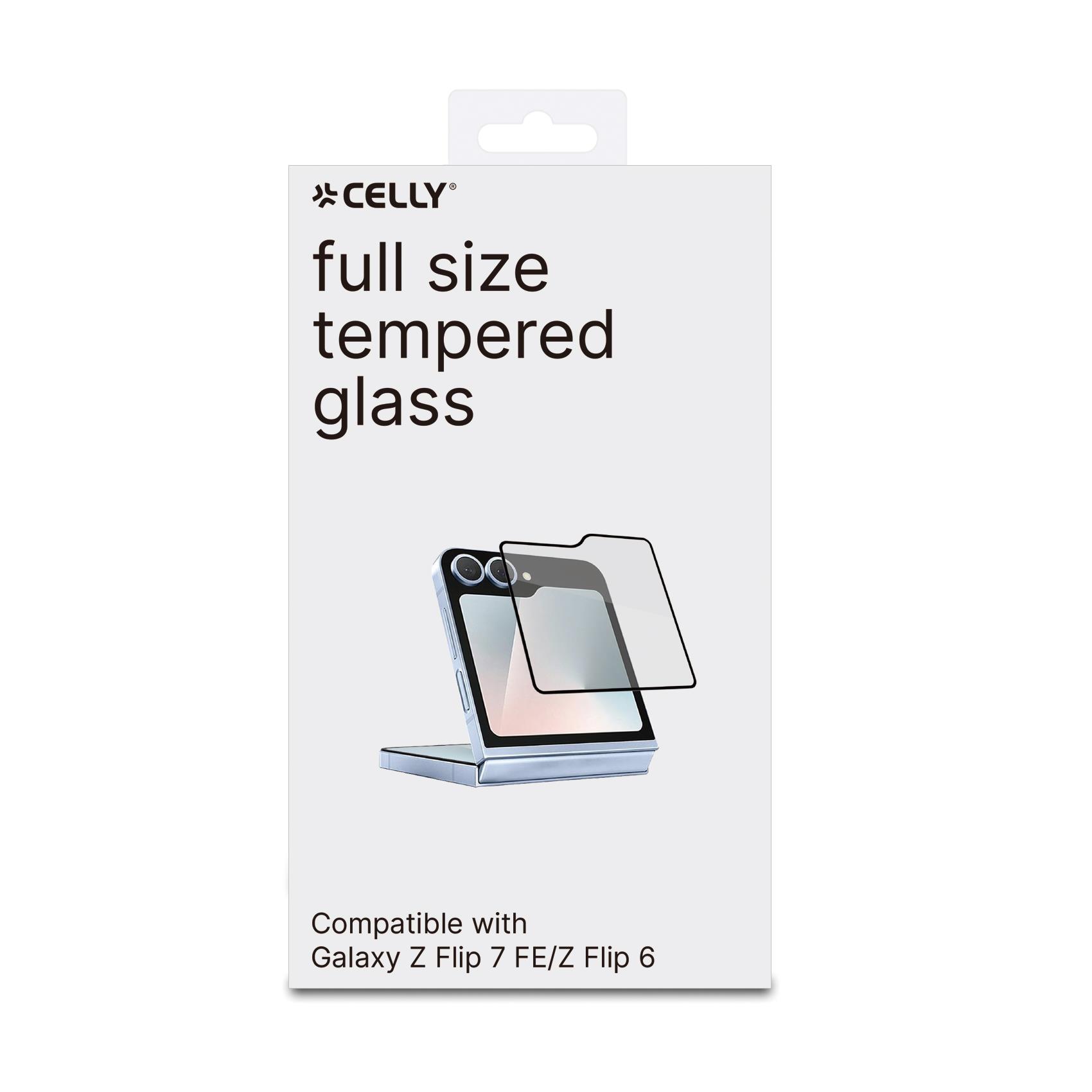 FULLGLASS - Vetro 9H con bordo colorato nero compatibile con Samsung Galaxy Z Flip 7 FE/ Z Flip 6/ Z Flip 6 EE 2