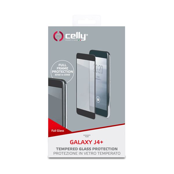 FULLGLASS - Vetro 9H con bordo colorato nero compatibile con Samsung Galaxy J4+ 4