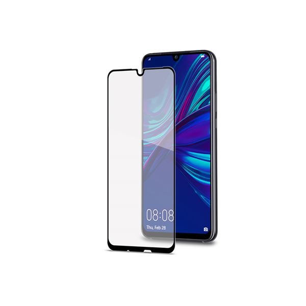 CELLY FULLGLASS - Vetro 9H con bordo colorato nero compatibile con Huawei P Smart+ 2019