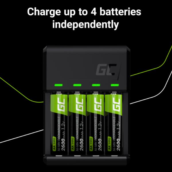 Caricabatterie Green Cell GC VitalCharger Ni-MH AA e AAA con porta Micro USB e USB-C 3