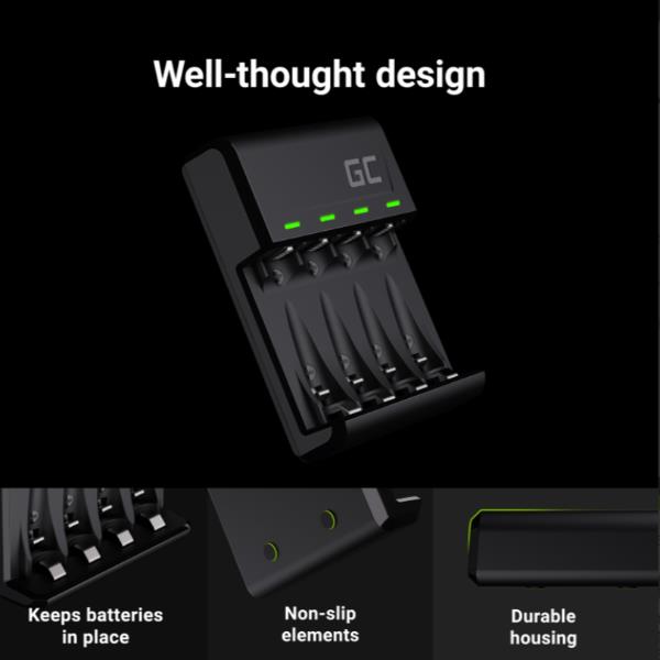 Caricabatterie Green Cell GC VitalCharger Ni-MH AA e AAA con porta Micro USB e USB-C 4