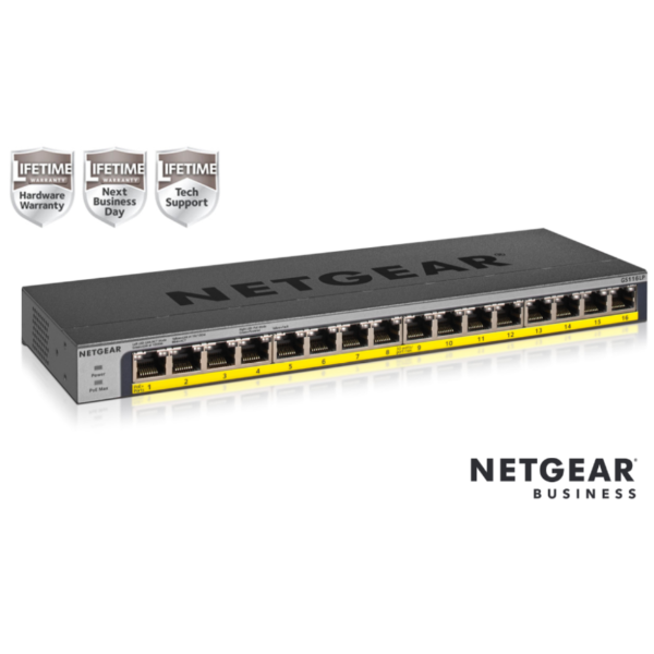 NETGEAR NETGEAR GS116LP Switch Unmanaged 16 porte Gigabit PoE+ (budget 76W),Garanzia a vita+NBD