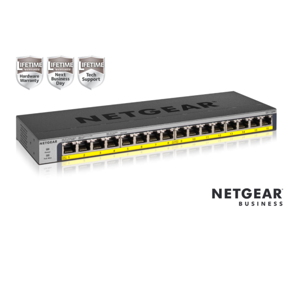 NETGEAR NETGEAR GS116PP Switch Unmanaged 16 porte Gigabit PoE+ (budget 183W),Garanzia a vita+NBD