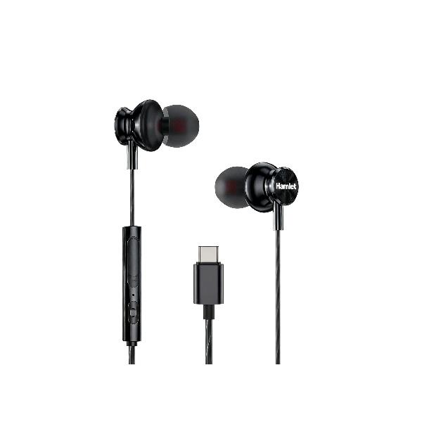 HAMLET HHEADM-IEC Auricolari in-ear USB-C con telecomando per chiamate e volume - Cavo 120cm