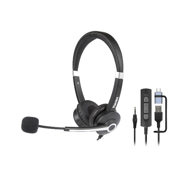 HAMLET HHEADM-UJX RENOVA CUFFIA BI-AURALE CON MIC. USB-A + USB-C + JACK 3.5mm + TELECOMANDO