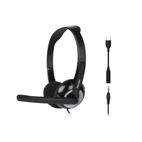 HAMLET HHEADMUS-CJ Cuffia Stereo con Microfono per Computer USB-C + Jack 3,5 mm