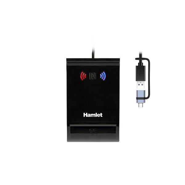 HUSCR-NFCX Lettore USB-A + USB-C di Smart Card a Contatto e Wireless NFC Carta Identità CIE 3.0, CNS, TS 3