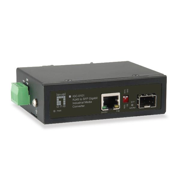 LEVELONE LEVELONE IGC-0101 - MEDIA CONVERTER INDUSTRIALE da RJ45 a SFP GIGABIT, 1x Uscita PoE, 30W, -40°C - +75°C
