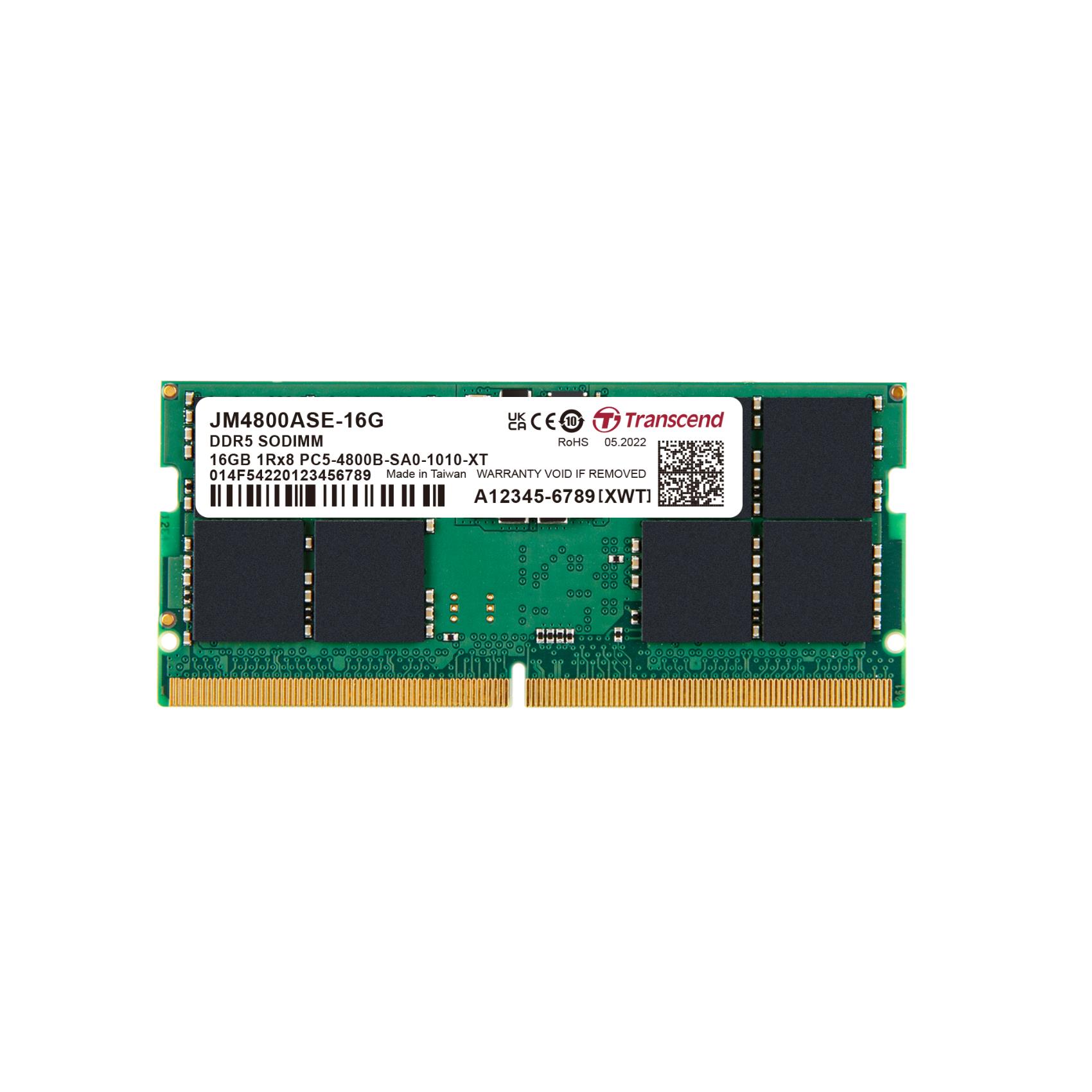 TRANSCEND JM4800ASE-16G - DRAM DDR5 SO-DIMM 4800MHz da 16GB, 1Rx8 2Gx8 CL40 1.1V
