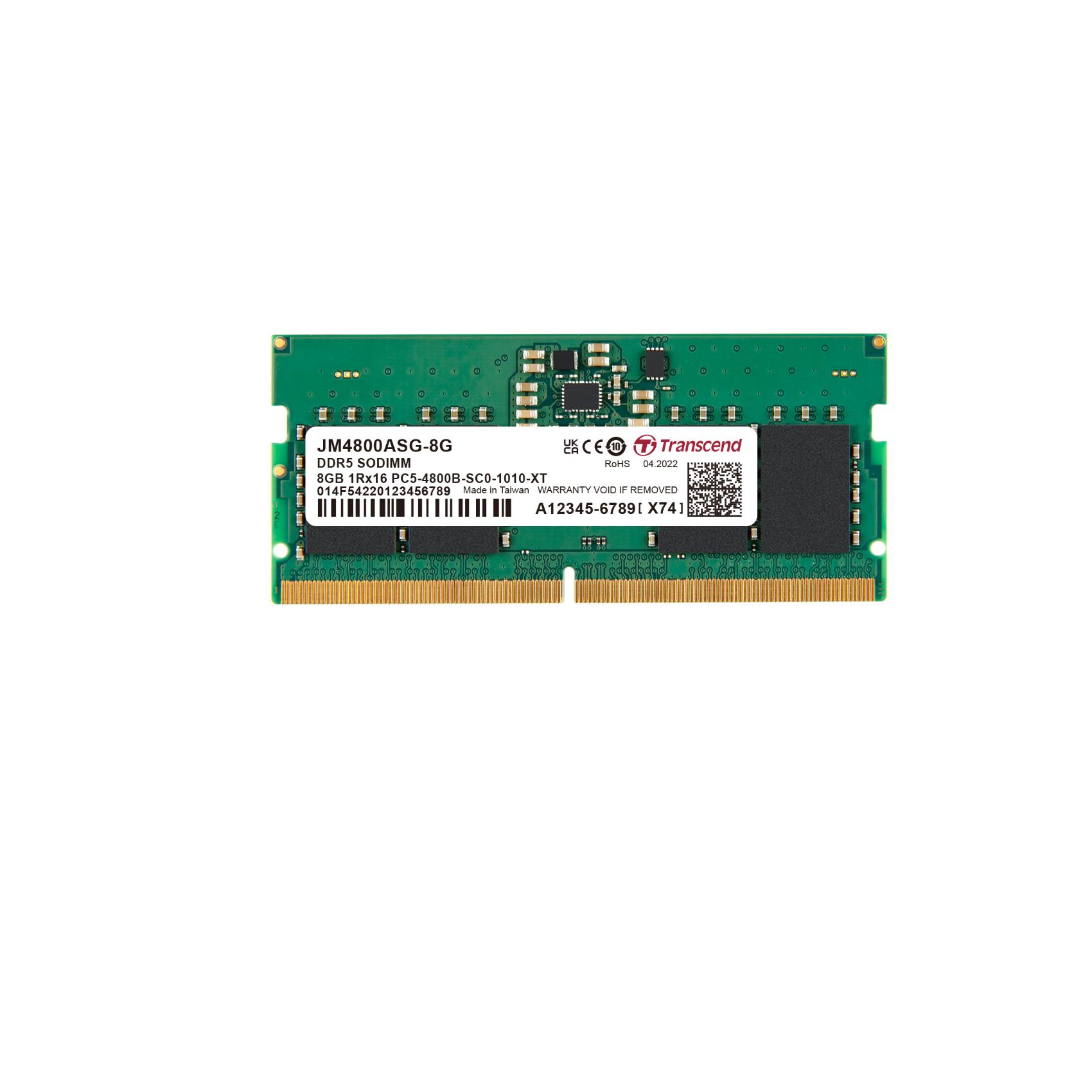 TRANSCEND JM4800ASG-8G - DRAM DDR5 SO-DIMM 4800MHz da 8GB, 1Rx16 1Gx16 CL40 1.1V