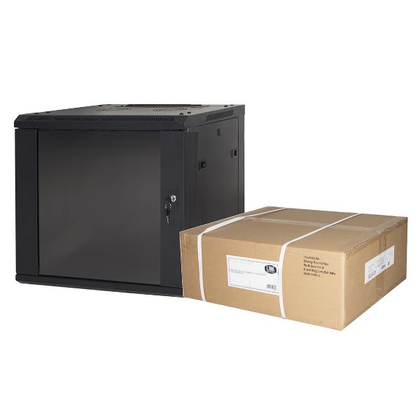 NEO ARMADIO RACK 19" 6 UNITA' DA MURO (A) 370 x (L) 600 x (P) 450 NERO DISASSEMBLATO PORTA VETRO