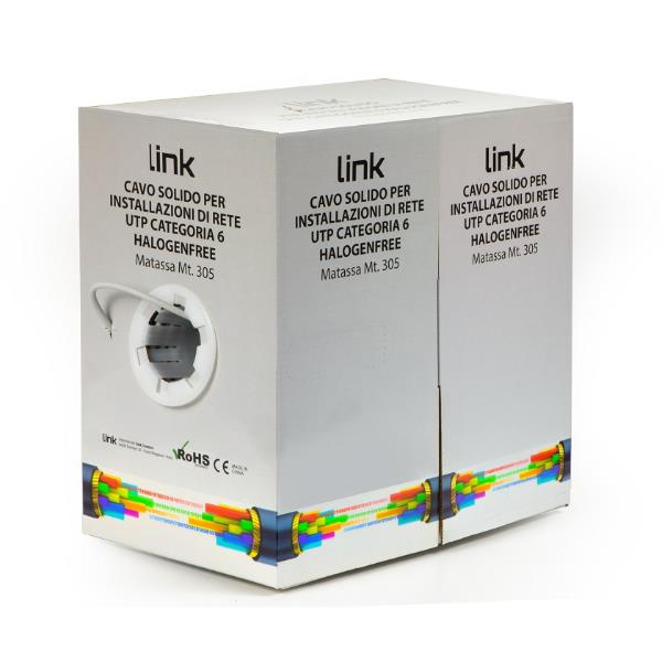 CAVO SOLIDO UTP PER RETI CATEGORIA 6 LSZH AWG23 MATERIALE CCA MATASSA MT 305 CLASSE CPR ECA 4