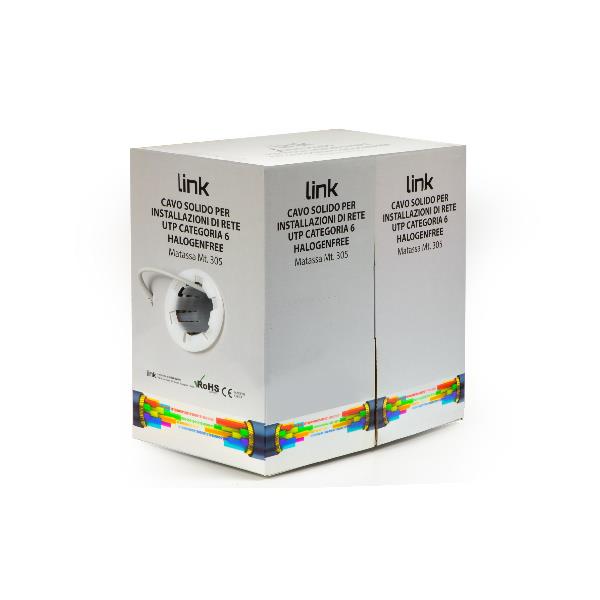 CAVO SOLIDO UTP PER RETI CATEGORIA 6 LSZH AWG24 IN RAME MATASSA MT 305 CLASSE CPR ECA 2