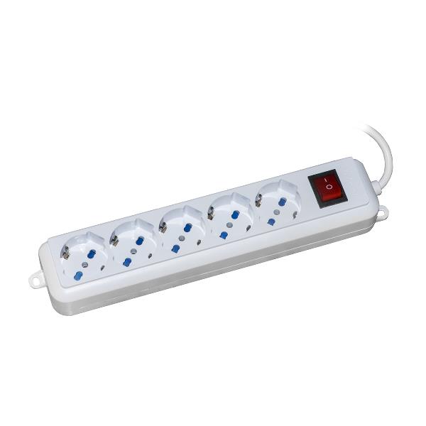NEO MULTIPRESA 5 PRESE UNIVERSALI ITA/SCHUKO 10/16 A - SPINA 16 A CON INTERRUTTORE CAVO MT 5 COLORE BIANCO